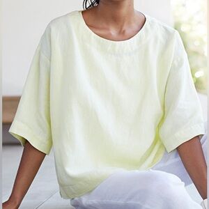 J. Jill 100% Linen Kimono Tunic Medium Short 3/4 Sleeves Butter Yellow